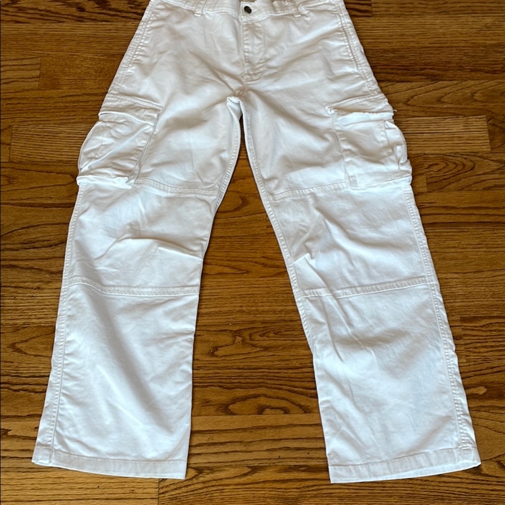 Women's High Waist White Cargo Pants